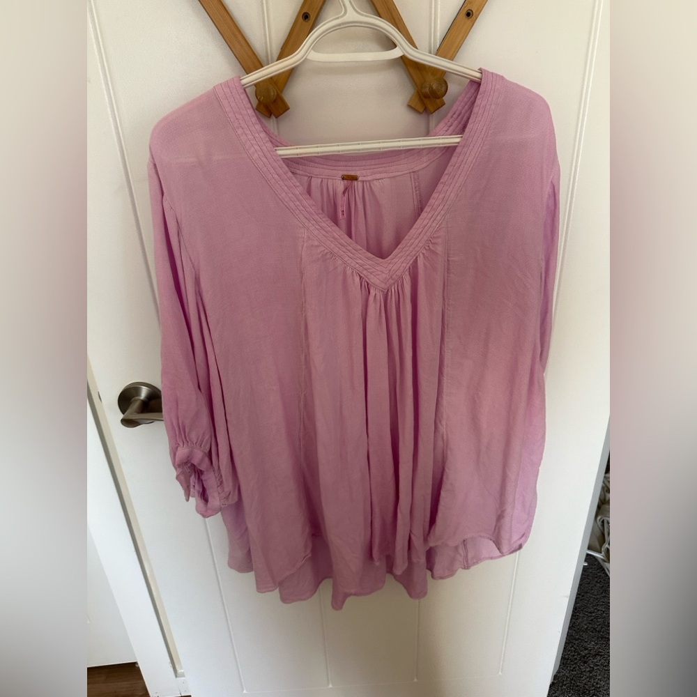 Free People Light Pink V-Neck Blouse